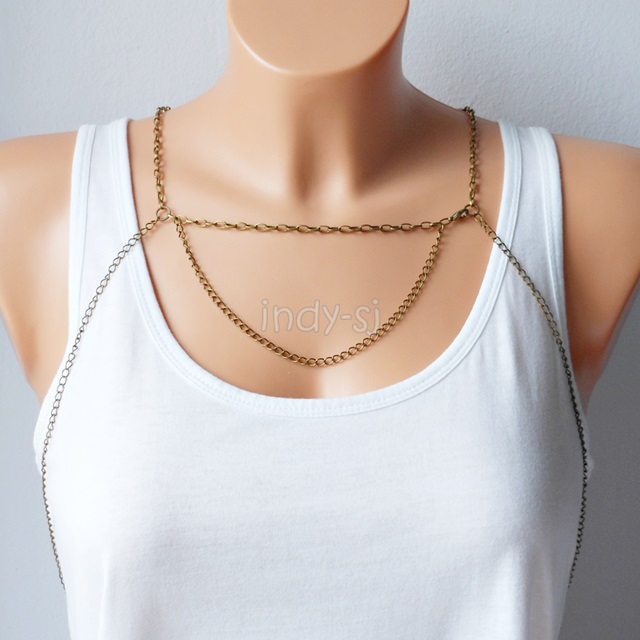 bb001c-antique bronze back drop body chain harness jewelery